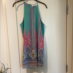 Green and Blue Halter Midi Sundress
